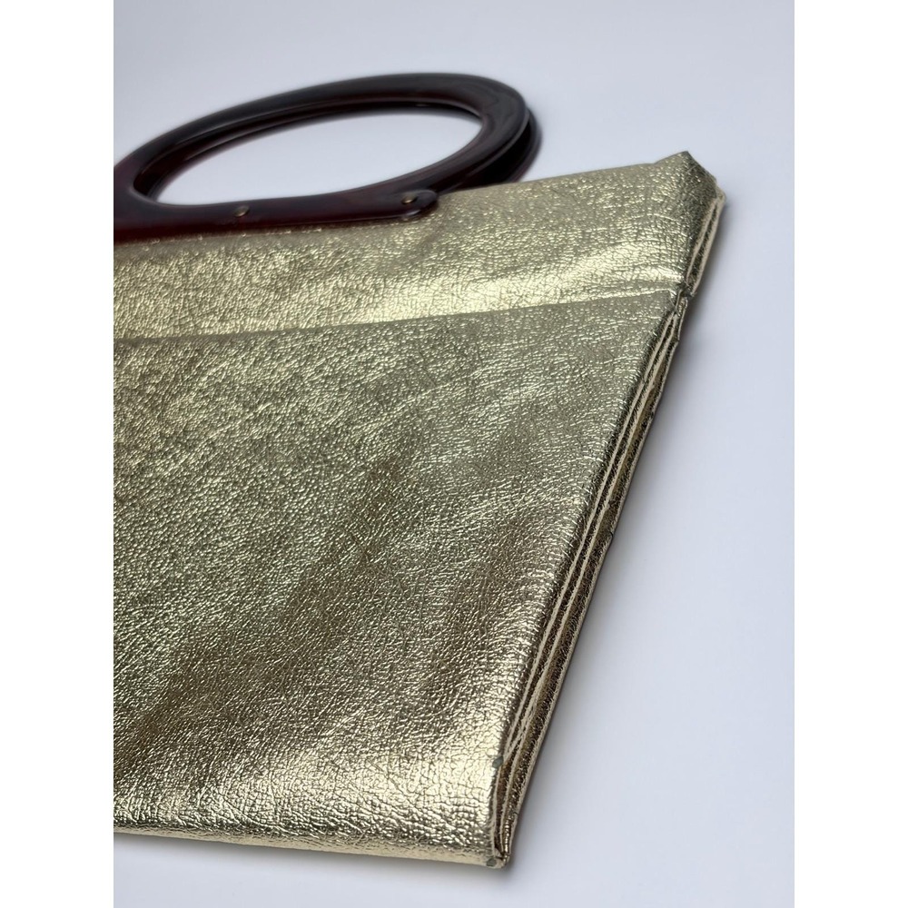 Vintage Lady's Pride Convertible Metallic Gold Clutch Lucite Handle Handbag - Picture 3 of 11
